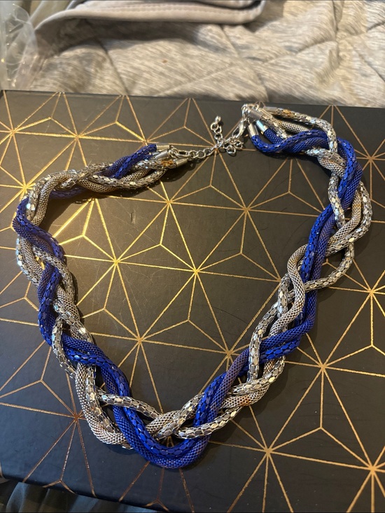Jewelry - Braided Blue and Silver Statement Necklace - Women Jewelry